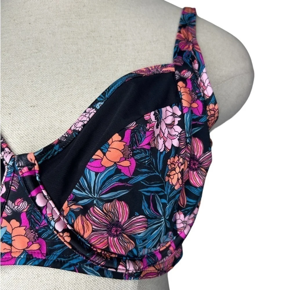 Venus Nova Mesh Underwire Top Hawaiian Hottie Black Floral Print Size 38B